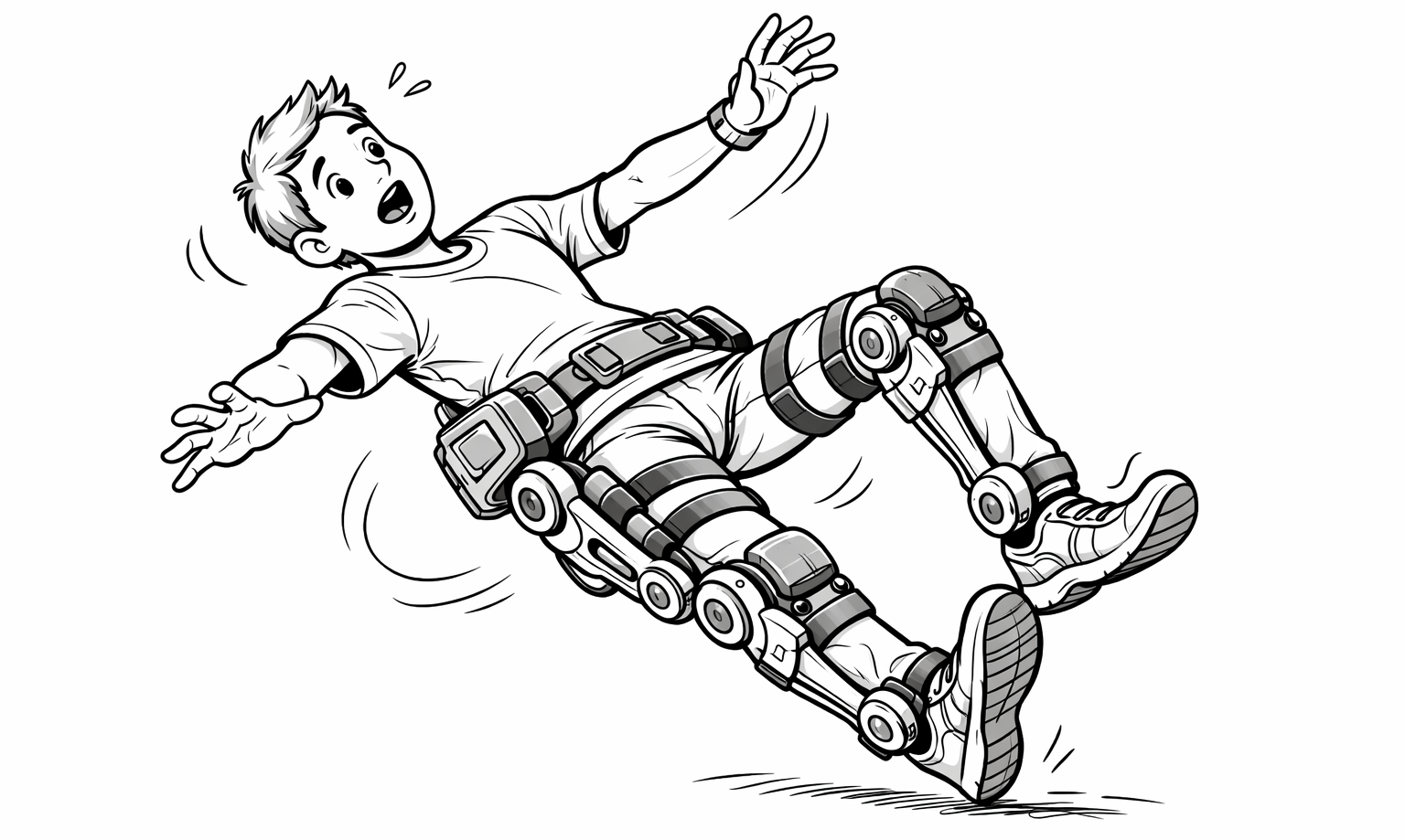Person falling with exoskeleton
